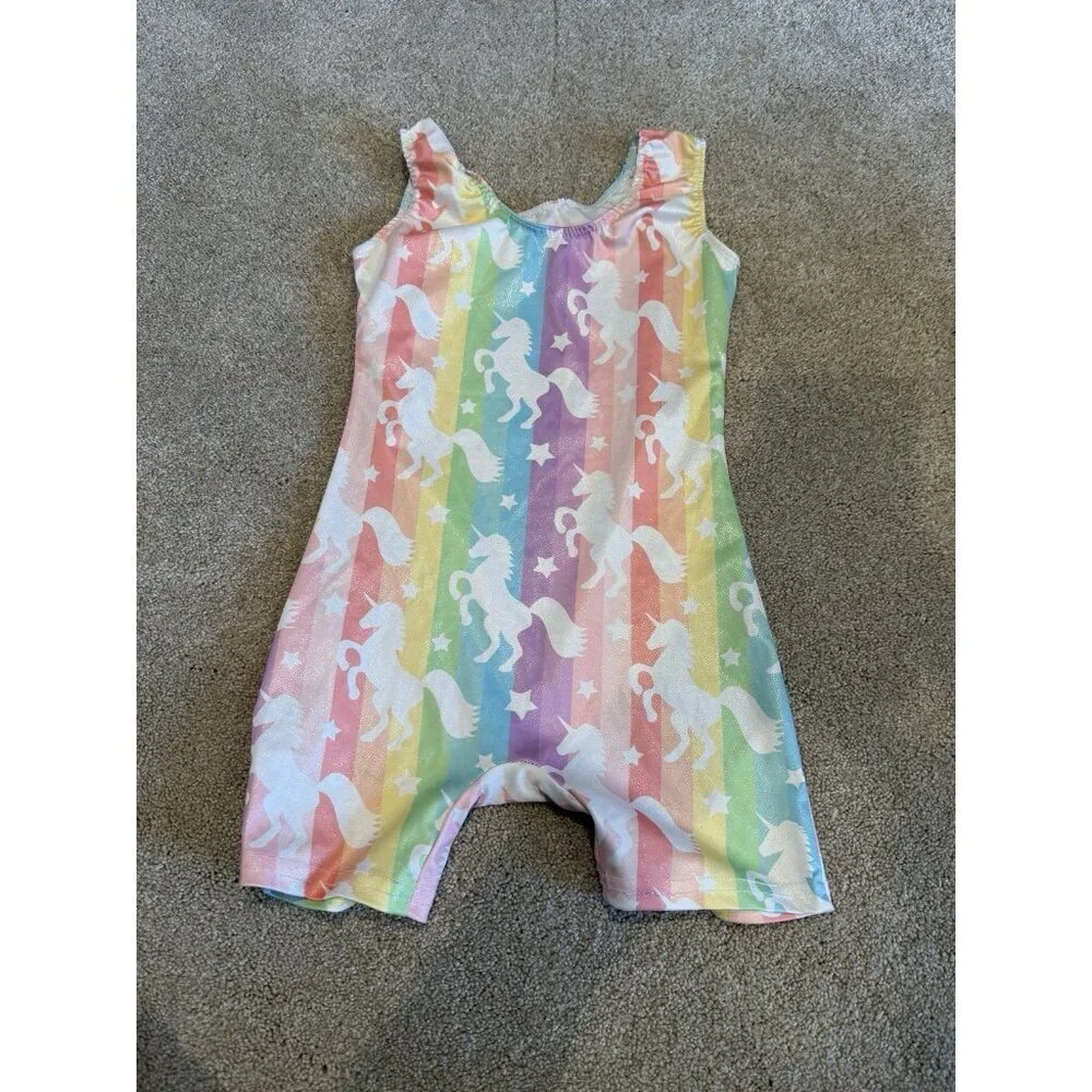 Funnycokid Gymnastics Leotard Girls 8 Unicorn Rainbow Size 130 Sleeveless Casual